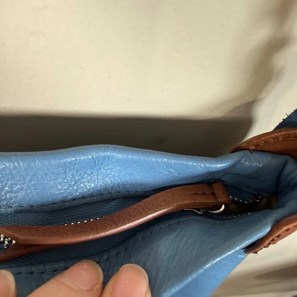 Brighton Shiloh Africanz Blue Pebbled Leather Crossbody Organizer Bag